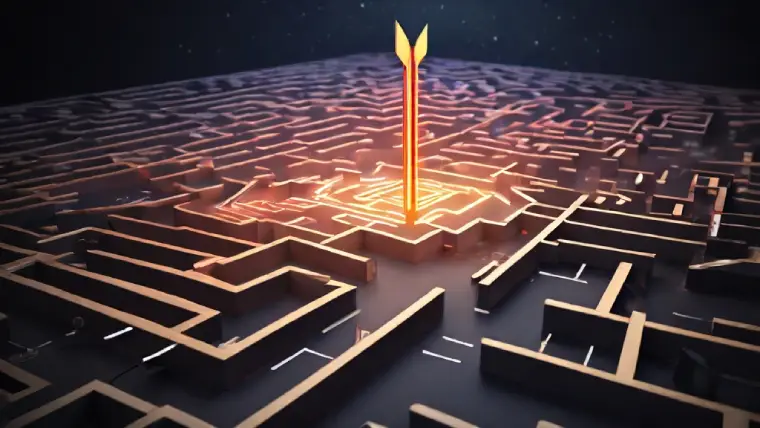 digital labyrinth with a clear arrow pointing the way